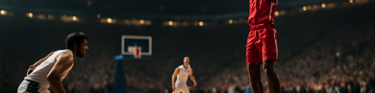 Jugador lanzando a canasta en un pabellón europeo, imagen de portada de la comparativa de casas de apuestas de baloncesto